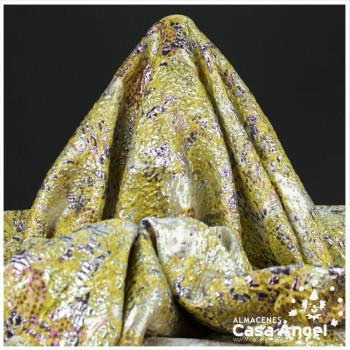 TELA BROCADO JACQUARD FLOR REDONDA AMARILLO CON LÚREX SERIE HARU 145cm