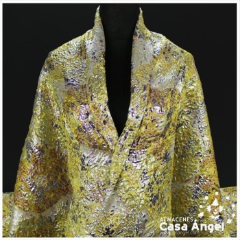TELA BROCADO JACQUARD FLOR REDONDA AMARILLO CON LÚREX SERIE HARU 145cm