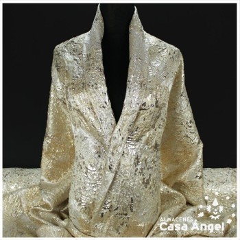 TELA BROCADO JACQUARD FLOR REDONDA BLANCO CON LÚREX SERIE HARU 145cm