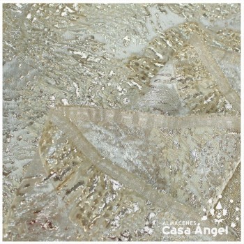 TELA BROCADO JACQUARD FLOR REDONDA BLANCO CON LÚREX SERIE HARU 145cm