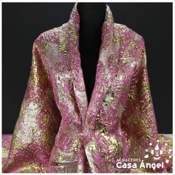 TELA BROCADO JACQUARD FLOR REDONDA FUCSIA CON LÚREX SERIE HARU 145cm