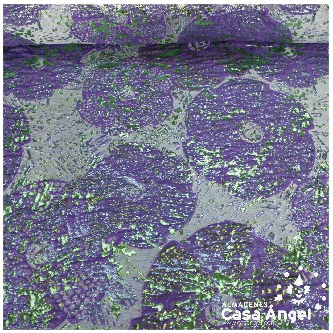 TELA BROCADO JACQUARD FLOR REDONDA MORADO CON LÚREX SERIE HARU 145cm