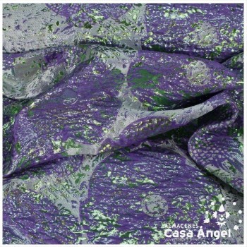 TELA BROCADO JACQUARD FLOR REDONDA MORADO CON LÚREX SERIE HARU 145cm