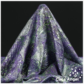 TELA BROCADO JACQUARD FLOR REDONDA MORADO CON LÚREX SERIE HARU 145cm