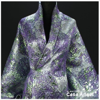 TELA BROCADO JACQUARD FLOR REDONDA MORADO CON LÚREX SERIE HARU 145cm