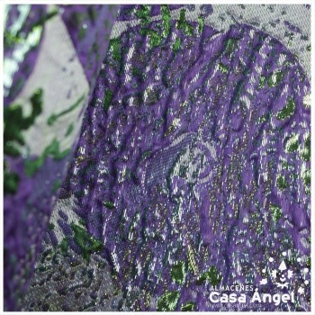 TELA BROCADO JACQUARD FLOR REDONDA MORADO CON LÚREX SERIE HARU 145cm