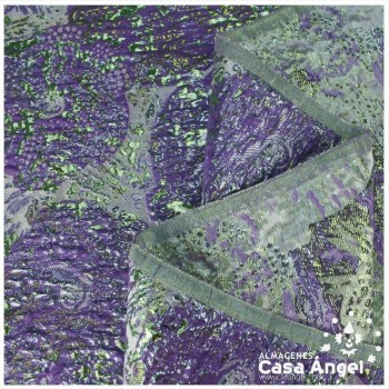 TELA BROCADO JACQUARD FLOR REDONDA MORADO CON LÚREX SERIE HARU 145cm