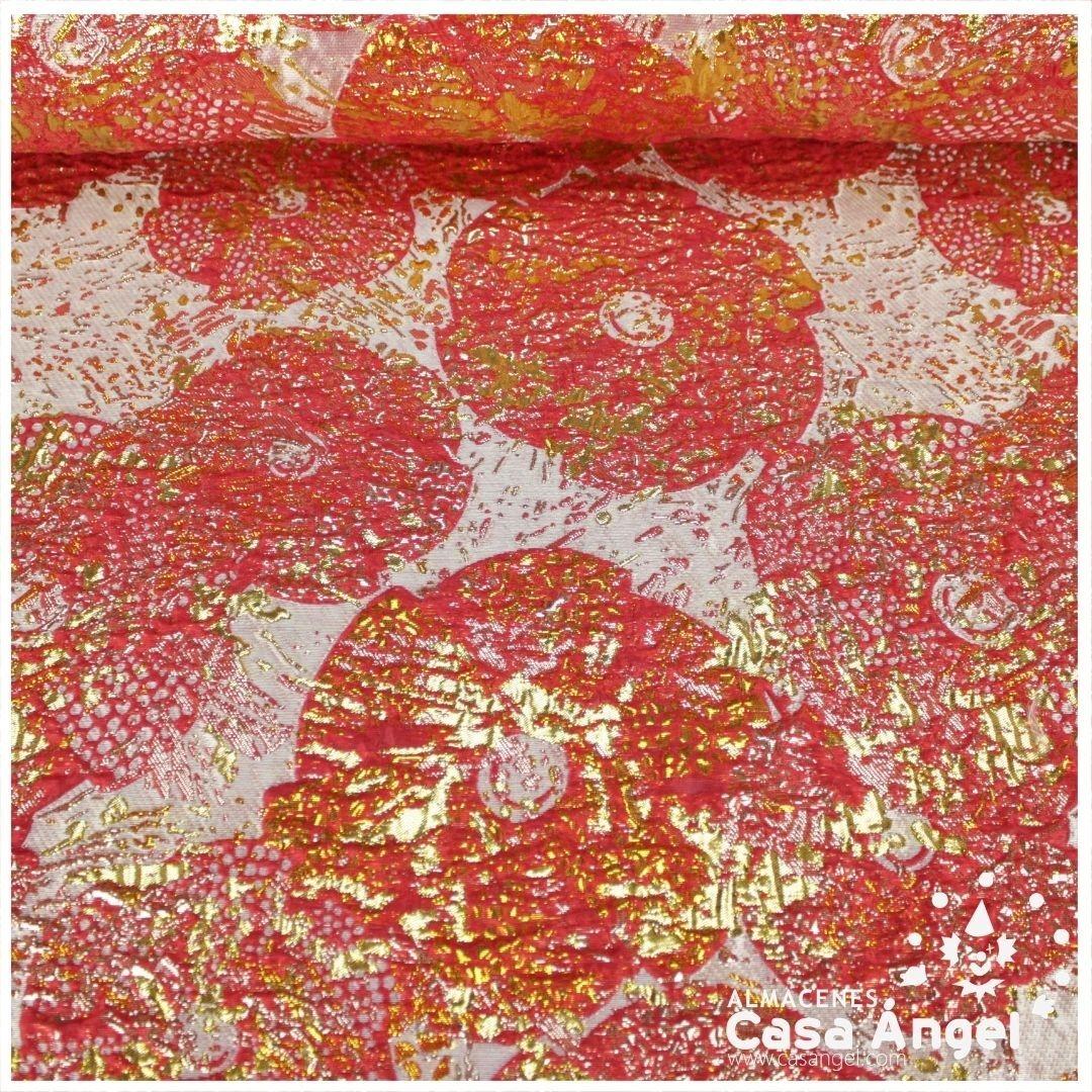 TELA BROCADO JACQUARD FLOR REDONDA ROJO CON LÚREX SERIE HARU 145cm