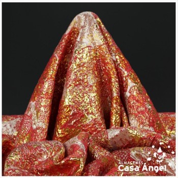 TELA BROCADO JACQUARD FLOR REDONDA ROJO CON LÚREX SERIE HARU 145cm