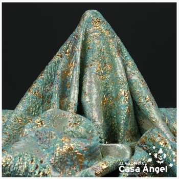 TELA BROCADO JACQUARD FLOR REDONDA TURQUESA CON LÚREX SERIE HARU 145cm