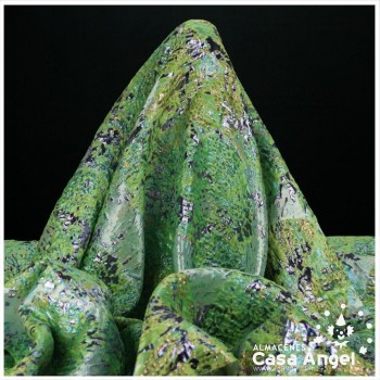 TELA BROCADO JACQUARD FLOR REDONDA VERDE CON LÚREX SERIE HARU 145cm