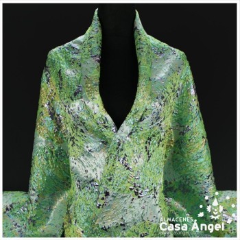 TELA BROCADO JACQUARD FLOR REDONDA VERDE CON LÚREX SERIE HARU 145cm