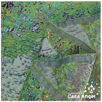 TELA BROCADO JACQUARD FLOR REDONDA VERDE CON LÚREX SERIE HARU 145cm