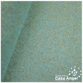 TEJIDO JACQUARD LÚREX AZUL CLARO Y ORO SERIE TARA 150cm