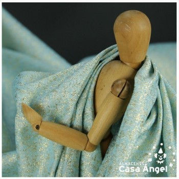 TEJIDO JACQUARD LÚREX AZUL CLARO Y ORO SERIE TARA 150cm