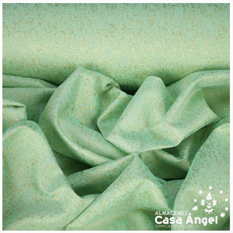 TEJIDO JACQUARD LÚREX VERDE CLARO Y ORO SERIE TARA 150cm