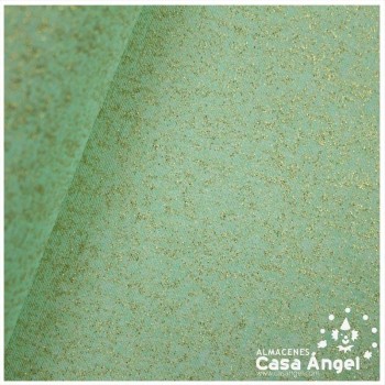 TEJIDO JACQUARD LÚREX VERDE CLARO Y ORO SERIE TARA 150cm