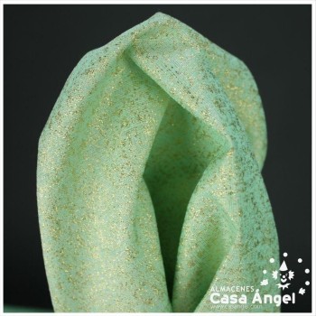 TEJIDO JACQUARD LÚREX VERDE CLARO Y ORO SERIE TARA 150cm
