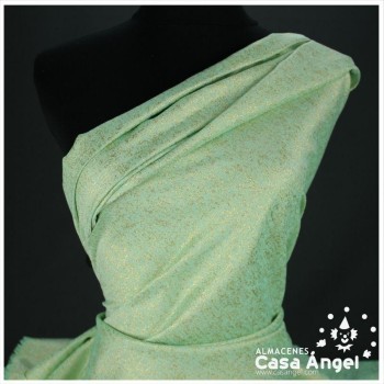 TEJIDO JACQUARD LÚREX VERDE CLARO Y ORO SERIE TARA 150cm