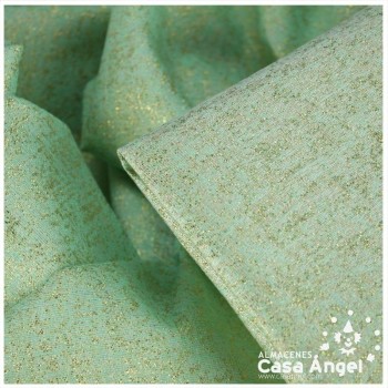 TEJIDO JACQUARD LÚREX VERDE CLARO Y ORO SERIE TARA 150cm