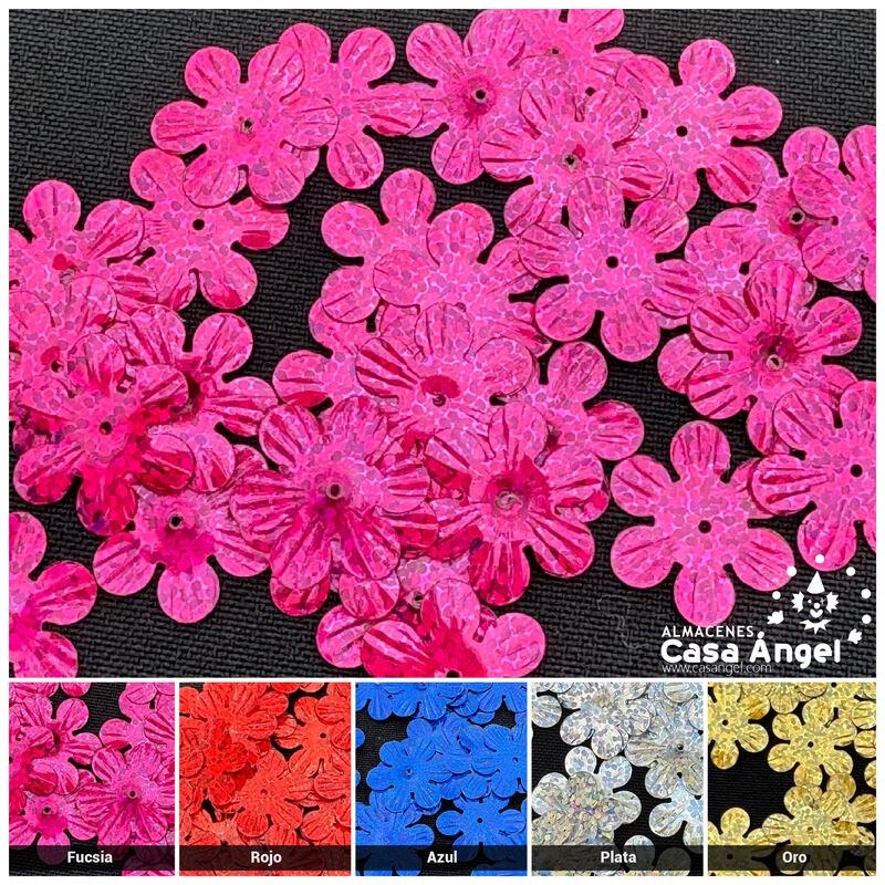 FLORES DE ACETATO METALIZADO 15mm CON OJAL BOLSA 50gr