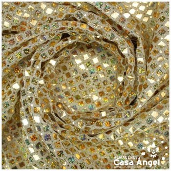 PUNTO LAMÉ ORO CON PATRÓN DE LENTEJUELAS SERIE LOSANGE 112cm