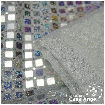 PUNTO LAMÉ PLATA CON PATRÓN DE LENTEJUELAS SERIE LOSANGE 112cm
