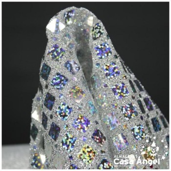 PUNTO LAMÉ PLATA CON PATRÓN DE LENTEJUELAS SERIE LOSANGE 112cm