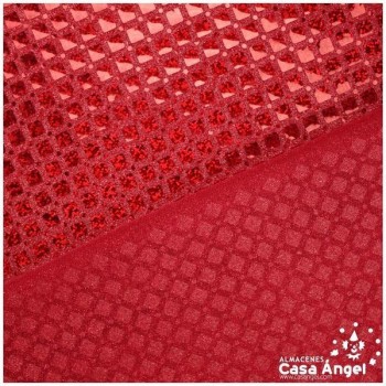 PUNTO LAMÉ ROJO CON PATRÓN DE LENTEJUELAS SERIE LOSANGE 112cm