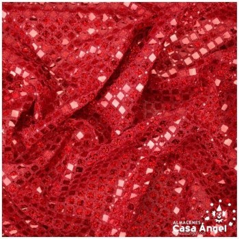 PUNTO LAMÉ ROJO CON PATRÓN DE LENTEJUELAS SERIE LOSANGE 112cm