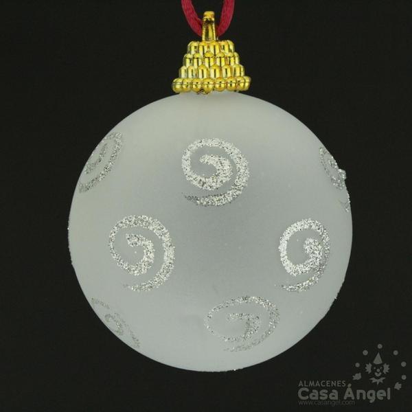 BOLAS DE NAVIDAD ESPIRAL ESCARCHA PLATA 6cm