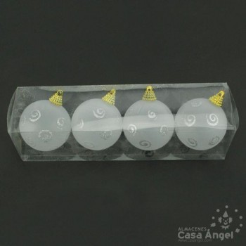 BOLAS DE NAVIDAD ESPIRAL ESCARCHA PLATA 6cm