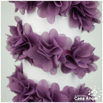 TIRA DE FLORES DE GASA SOBRE SOPORTE DE FIELTRO 6cm