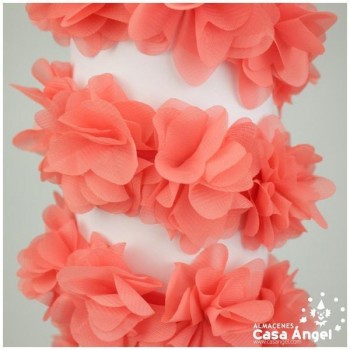 TIRA DE FLORES DE GASA SOBRE SOPORTE DE FIELTRO 6cm