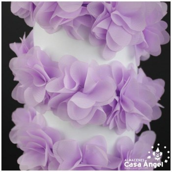 TIRA DE FLORES DE GASA SOBRE SOPORTE DE FIELTRO 6cm
