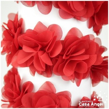 TIRA DE FLORES DE GASA SOBRE SOPORTE DE FIELTRO 6cm