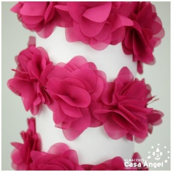 TIRA DE FLORES DE GASA SOBRE SOPORTE DE FIELTRO 6cm