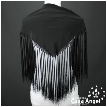 MANTÓN DE PICO LISO NEGRO CON FLECOS