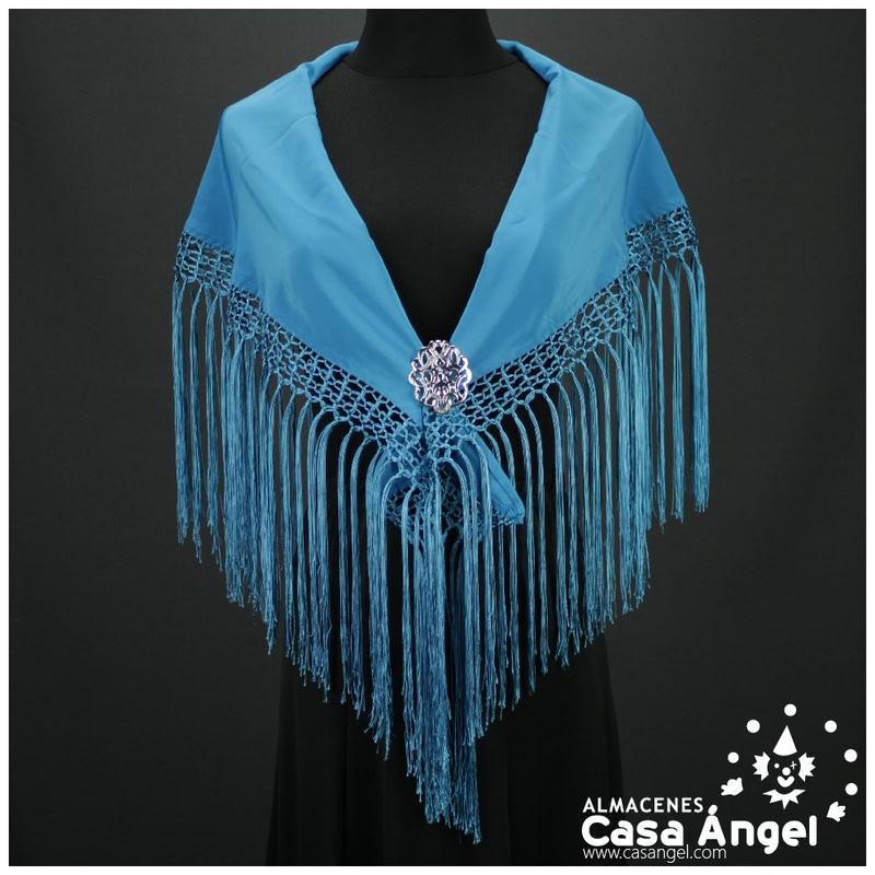MANTÓN FLAMENCO DE PICO TURQUESA LISO ADULTO
