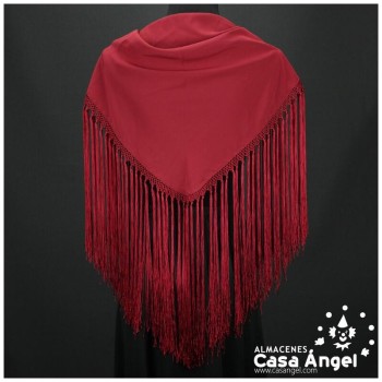 MANTÓN DE PICO LISO BURDEOS CON FLECOS