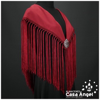 MANTÓN DE PICO LISO BURDEOS CON FLECOS