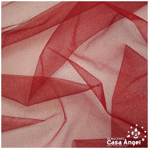 TUL ROJO RUBÍ FIRME CON CHISPAS DE PURPURINA SERIE SENKO 150cm