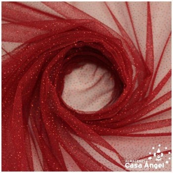 TUL ROJO RUBÍ FIRME CON CHISPAS DE PURPURINA SERIE SENKO 150cm
