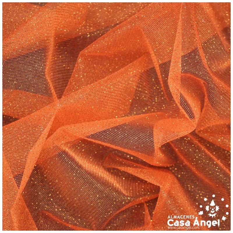 TUL NARANJA FIRME CON CHISPAS DE PURPURINA SERIE SENKO 150cm