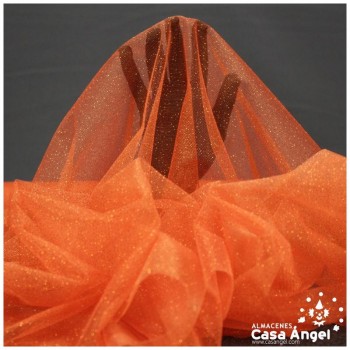 TUL NARANJA FIRME CON CHISPAS DE PURPURINA SERIE SENKO 150cm