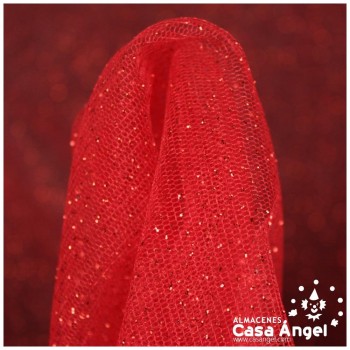 TUL ROJO FIRME CON CHISPAS DE PURPURINA SERIE SENKO 150cm