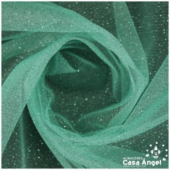 TUL VERDE ACQUA FIRME CON CHISPAS DE PURPURINA SERIE SENKO 150cm