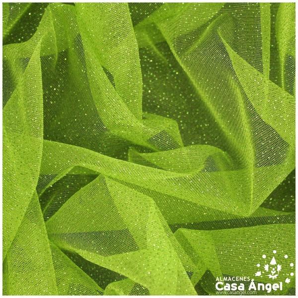 TUL VERDE MANZANA FIRME CON CHISPAS DE PURPURINA SERIE SENKO 150cm