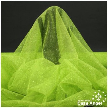 TUL VERDE MANZANA FIRME CON CHISPAS DE PURPURINA SERIE SENKO 150cm