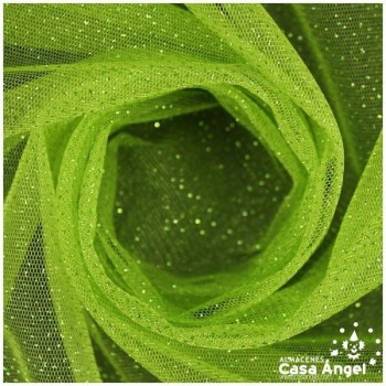 TUL VERDE MANZANA FIRME CON CHISPAS DE PURPURINA SERIE SENKO 150cm